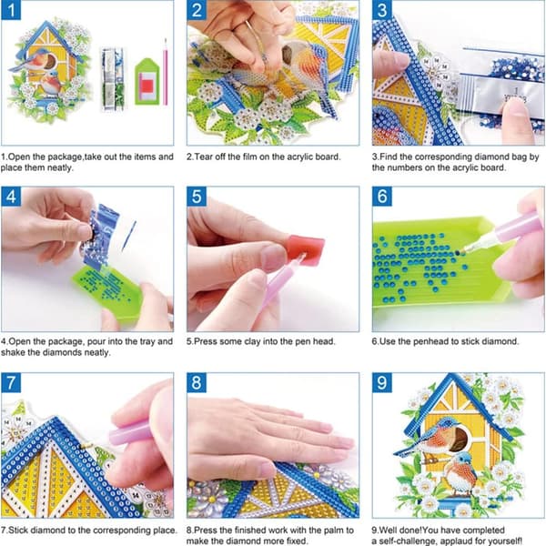 6-pack diamantmålade nyckelringar DIY drake diamantkonst nyckelring