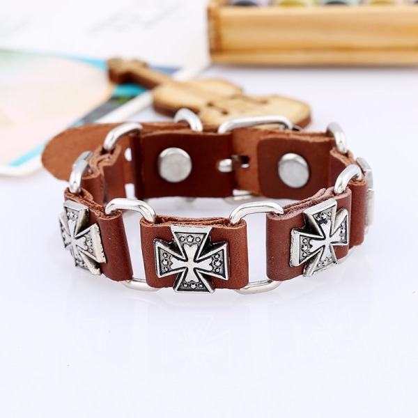 2 st cross läderarmband set för män stapelbara flätade manschett