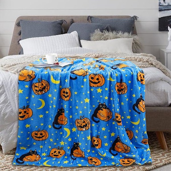 130*150cm Syksyn Halloween-peitto Halloween-heittäjäpeittoja ja heittoja Syksyn kurpitsaheittäjäpeitto Superpehmeä, mukava ja pörröinen sohvalle ja tuolille