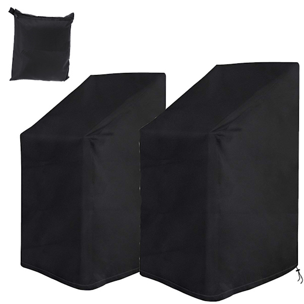 2 stk Hage Stolkledning, Beskyttende Kledning for Stabelbare Hage Stoler med Tau og Spenne, Vanntett, Vindtett, Anti-UV - Svart (75 * 75 * 120cm)