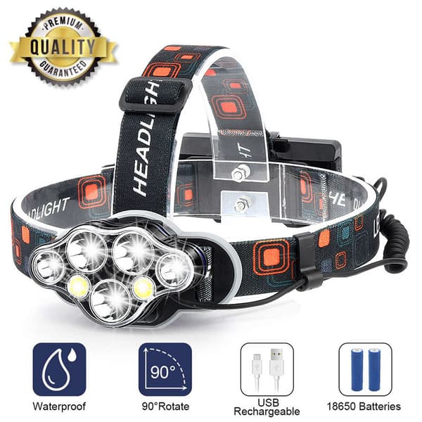MAGICFOX ladattava otsalamppu, tehokas LED-taskulamppu 7 LEDillä -