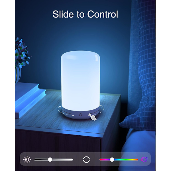 Smart lampe, LED-sengelampe, RGB-farveskiftende dæmpbar og varmt hvidt nattelys til soveværelse, USB-drevet