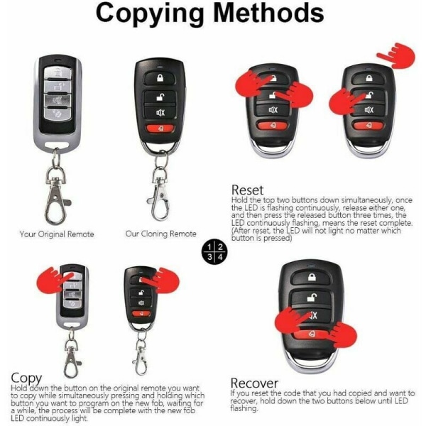 Set med 2 Universal Garage Door Cloning Key Fob Remote Control 433