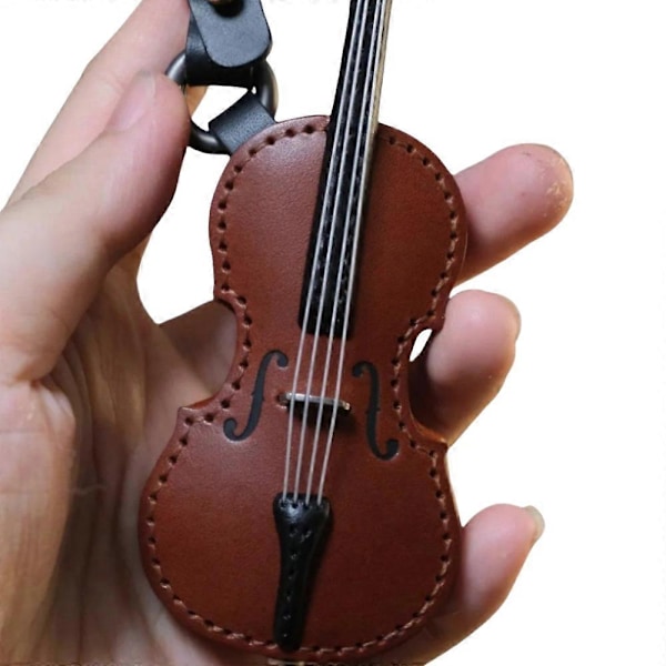 Håndlavet Læder Violin & Cello Nøglering, Musikalsk Instrument Nøglering