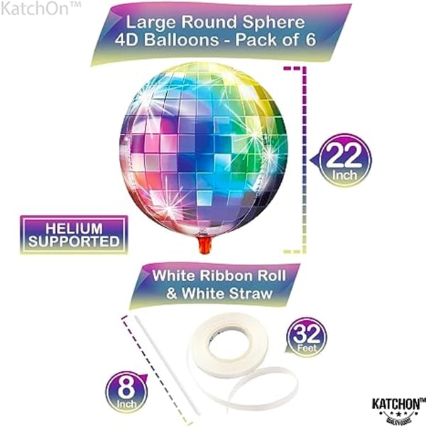 Stora ballonger 22 tum - förpackning om 6 | Flerfärgad, 4D Disco Bal