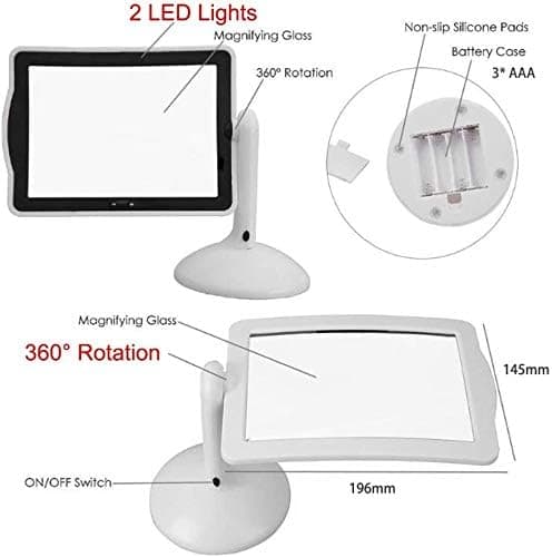 3X Rektangulär Förstoringsglas med LED-ljus, Full Page Förstoringsglas