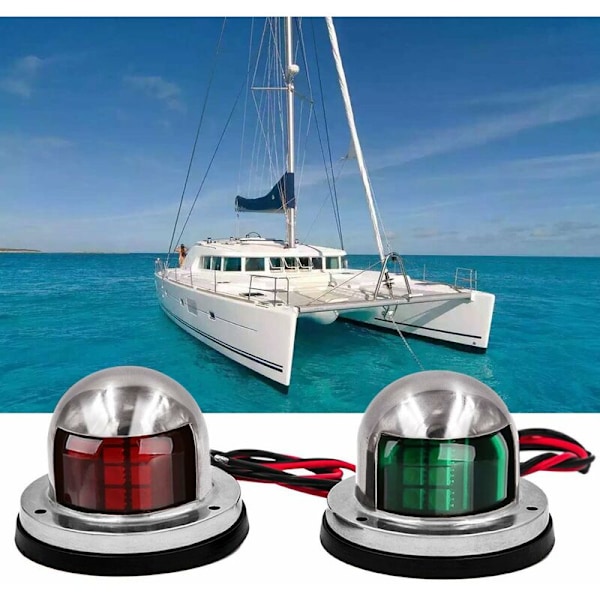 Universal 12V rustfrit stål rød+grøn LED navigationslys til