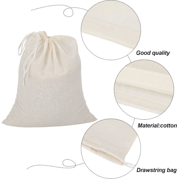 Ostestykkeposer Nøttemelk Silpose Bomulls Musselinposer Mesh Matposer for Yoghurt Kaffe Te Juice Vin (20 x 15CM)