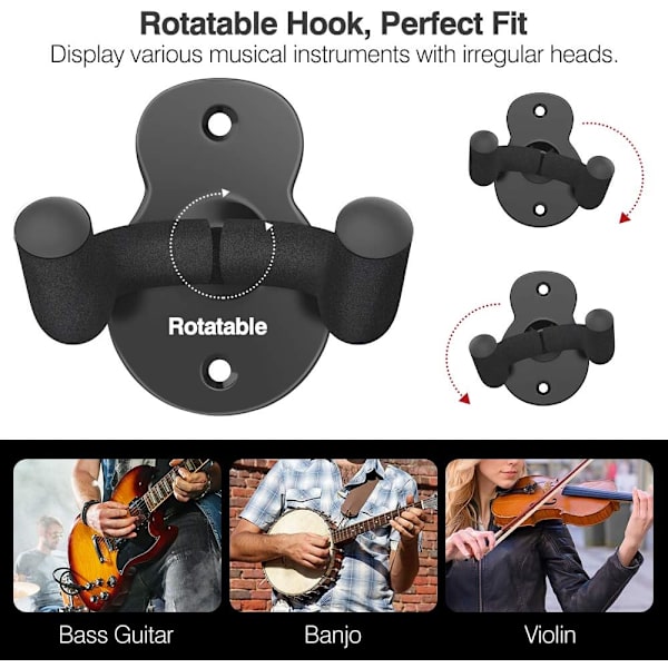 Gitarrväggfäste [3-pack], halkfri metallgitarrkrok för akustisk