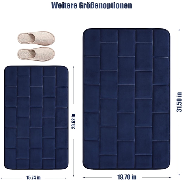 Skridsikker bademåtte i memory-skum, absorberende bademåtter, vaskbare bademåtter til badeværelse brusebadsmåtte (mørkeblå, 50x80cm)