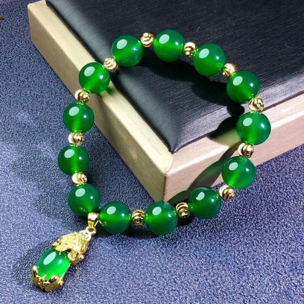 Dammode Gröna Jade Pärlor Smycken 18K Guldpläterad Berlock Kedja Armband