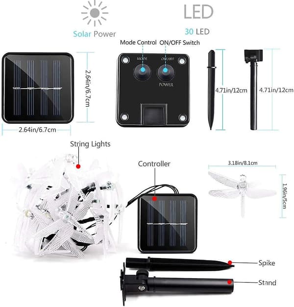 Solcelledrevne lysslynger 20ft 30led Dragonfly-formede vanntette febelysning