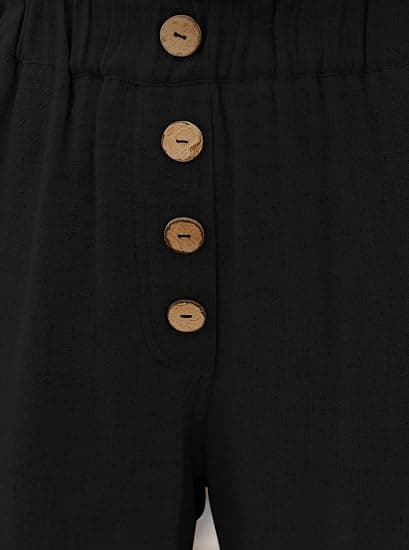 Womens Casual Loose Pants Comfy Cropped Work Pants with Pockets E