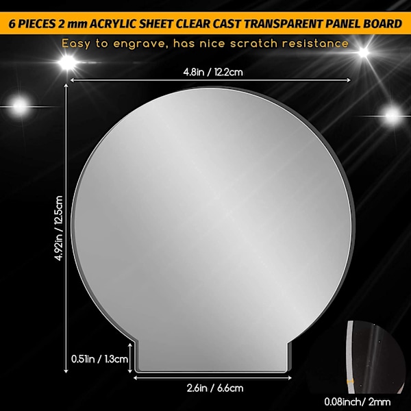 6 st Klar Akrylplatta för LED-Ljusbas, 2 mm Tjocklek, Transparent Panel med Skyddsfilm för Bräda, DIY-Projekt, Konst och Hantverk (Rund)