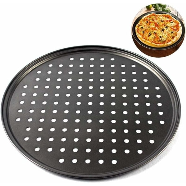 Rund perforerad non-stick pizzatallrik 32X1.5cm Svart