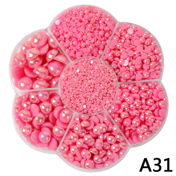 2800st 1 låda 7 storlekar Rund Flatback Half Pearls Bead Gem rosa