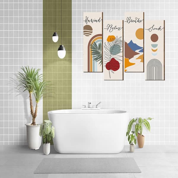 4 st Relax Soak Unwind Breathe skyltdekor Boho badrum trä