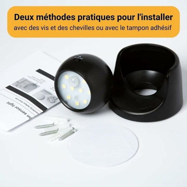 LED-valokeila liikeanturilla, 2 kpl langattomia LED-projektoria, 150 lumenia, irrotettava pallo, 360 asteen kierto ja kallistus