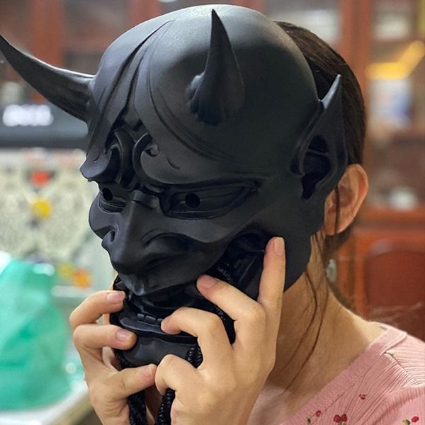 Japansk Samurai Maske Oni Demon Maske, Cosplay Maske Halloween Horror Maske Fri Størrelse til Unisex Perforeret Mund- og Næsedesign