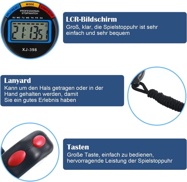 Digitalt stoppur set om 3, stor display, multifunktion, elektronisk