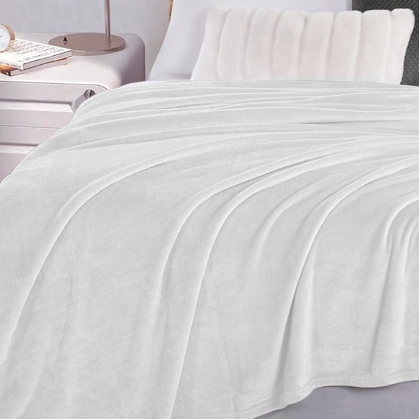 Flanellfilt 130 x 160 cm - Tjock, mjuk och varm filt för enkelsäng - Högkvalitativt rutigt mönster - Vit