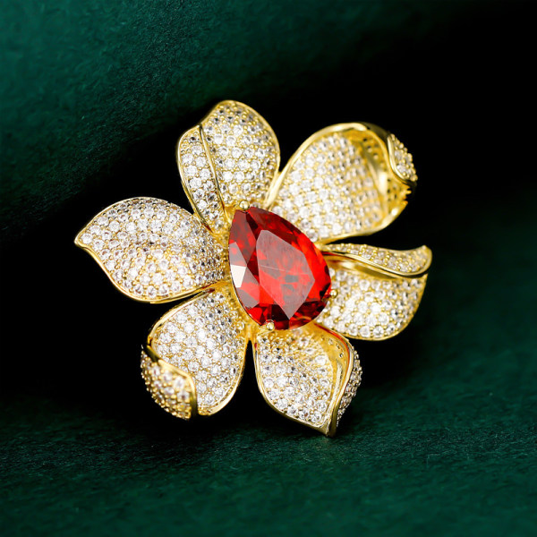 Rhinestone Flower Brosjer Pins For Women Mote Gull Rød Bryllupssmykker fancy