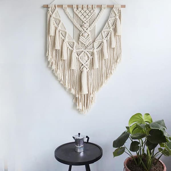 Bohemisk Macrame Väggbonad, 70x 55cm Vävda Macrame Väggbonad f
