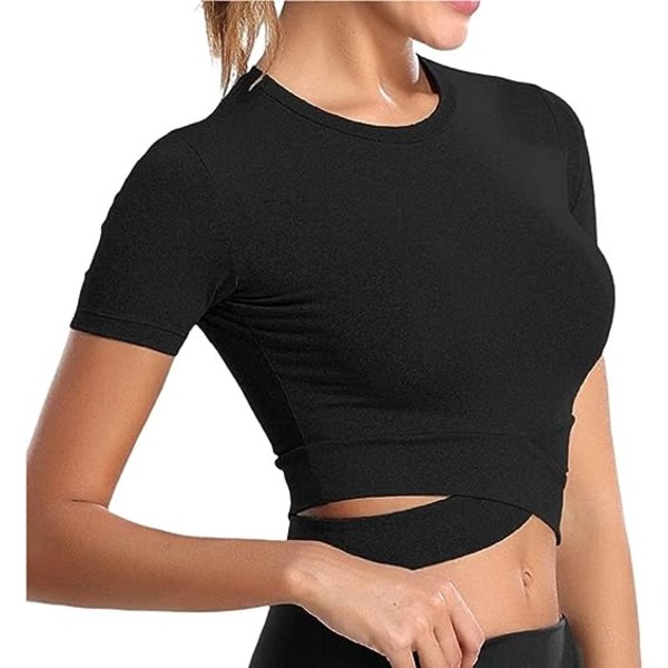 Kvinners Crew Neck Crop Top Mage Crossover Lang Arm eller Kort Ermet S