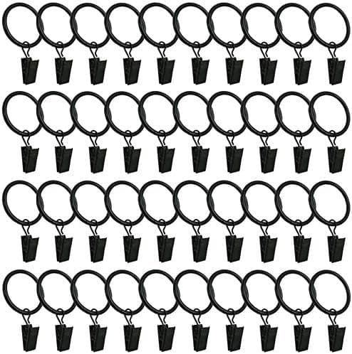 Gardinstænger, 40 stk. Gardinklips Rustfrit Metal Dekorative Ringe Rustfrit Stål Metal Ringe Gardinklips til Gardin (Sort, 38mm)