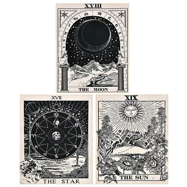 Tarot väggbonader, 3 delar väggdekoration, Tarot Medeltida väggdekor vardagsrum-Vit och svart-Hemdekor(50*40CM)