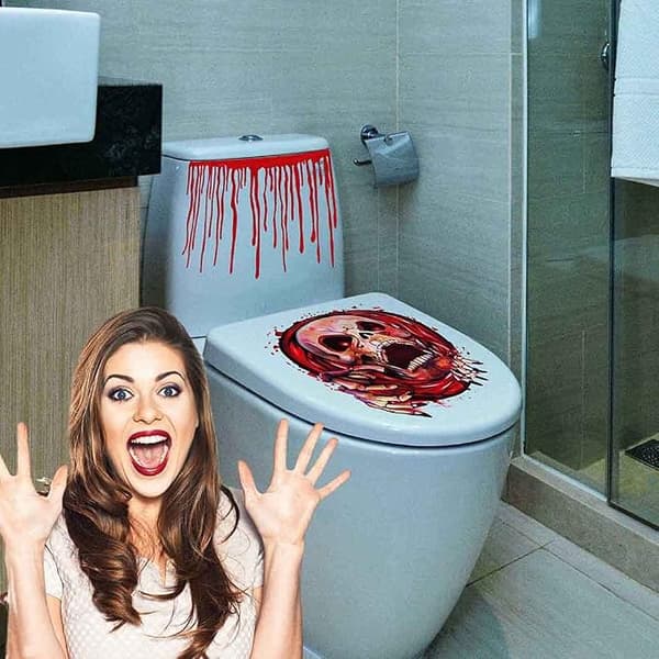 Halloween Toalettlock Dekaler Badrum Blodig Ansikte Dekorationer De
