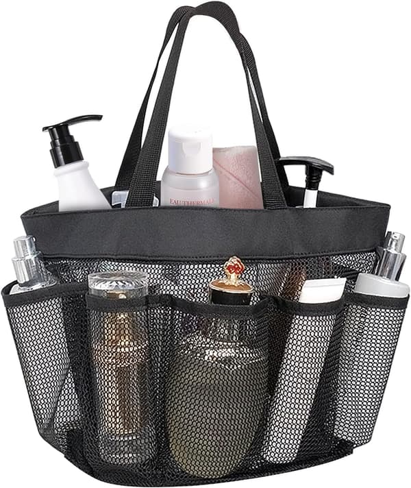 Bærbar sammenklappelig brusepose med håndtag, multifunktionel mesh strandtaske
