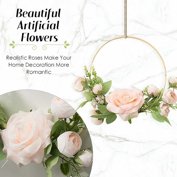 Guldophængte kranse, kunstig blomst, rund ramme, lyserød rose G