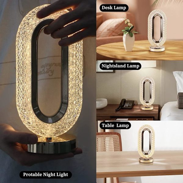 Oval Krystall Stativ Nattlampe | LED Touch Nattlampe | Dekorativ