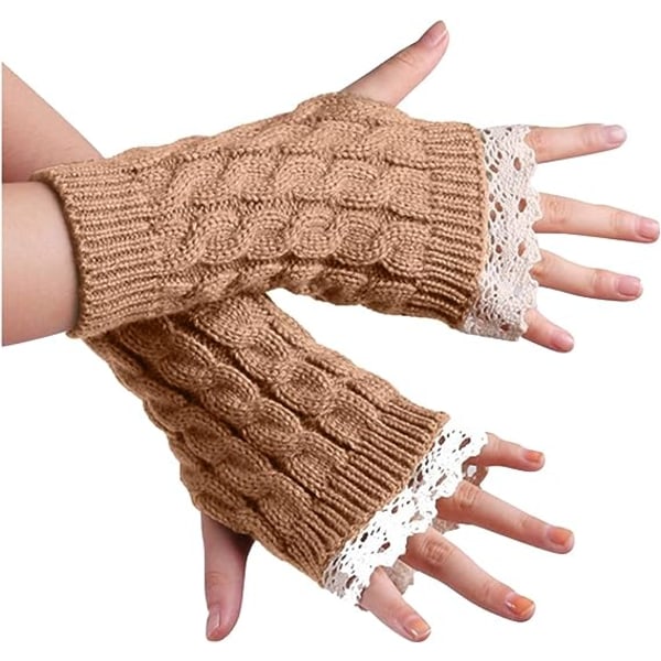 Knitted Knit Lace Votter Halv Solid Hansker Fingerless Casual Mit