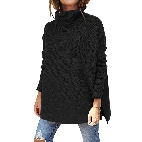 Dame Turtleneck Oversized 2022 Lang Batwing Ærme Spilt Hem K