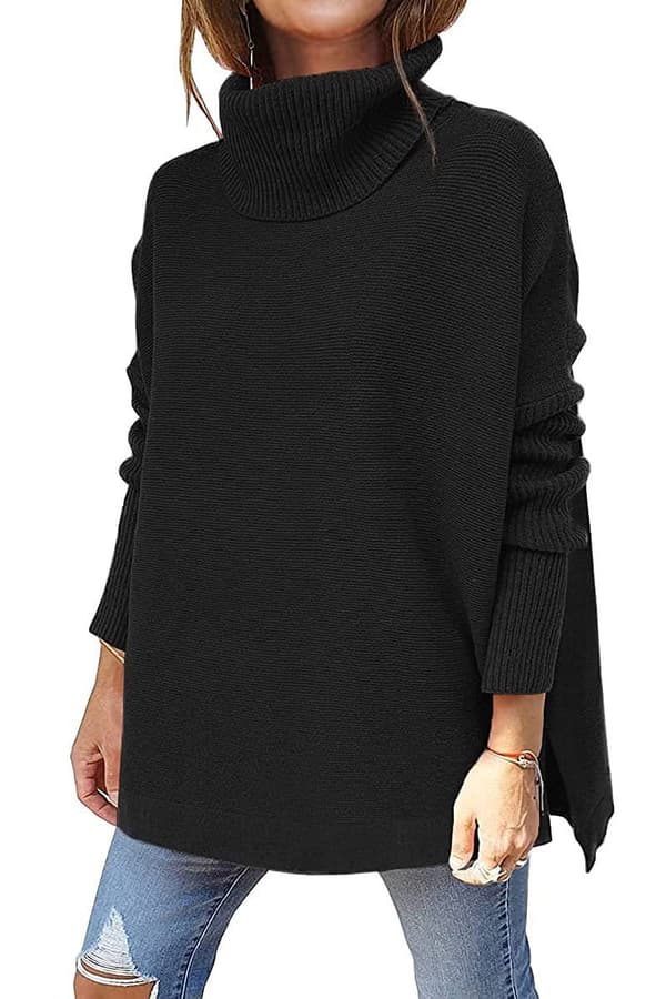 Kvinners Turtleneck Oversized 2022 Lang Batwing Erme Spilt Hem K