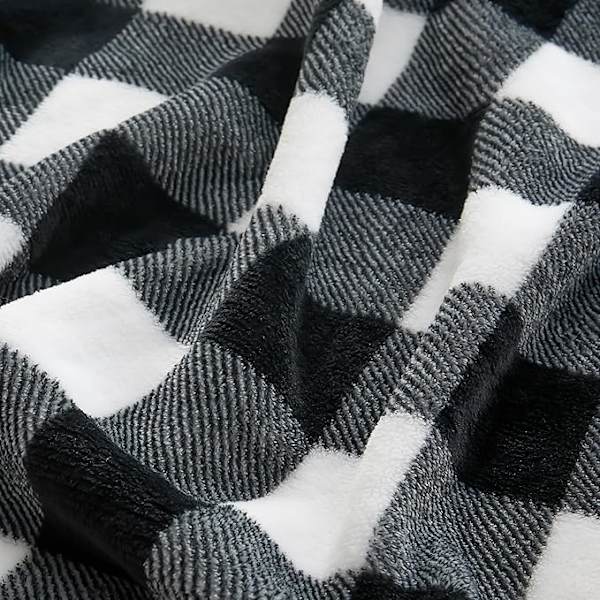 75*100cm Fleece Pledd for Sofa, Sette og Seng, Buffalo Plaid Dekor Svart og Hvit Rutete Pledd, Koselig Myk Lett Varmt Pledd