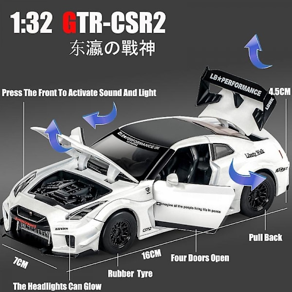 1:32 GTR CSR2 Simuleringsbilmodell Metall Diecast & Leksaksfordon Legering Dekoration Leksak Global Limited