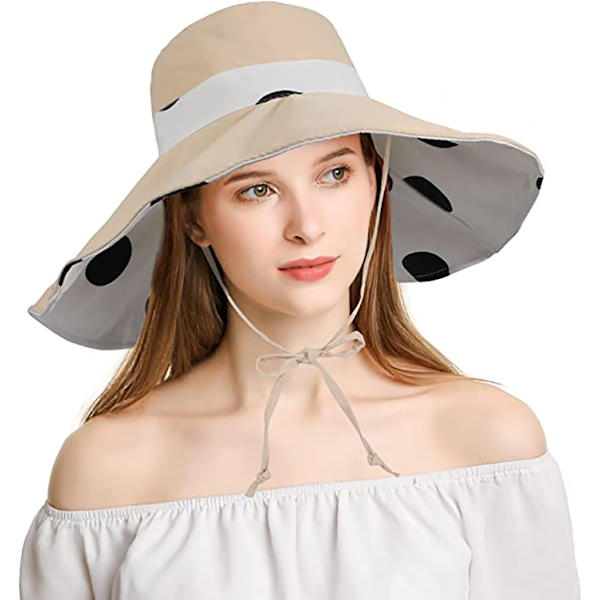 Dame Solhatt, Solhatt for Kvinner Polka Dot, Stor Foldbar Fiskehatt