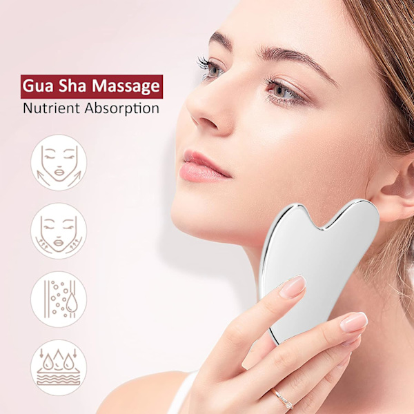 Gua Sha Ansikte, Rostfritt Stål Guasha, Ansiktsmassageverktyg, Metall Lymfatisk Dräneringsmassage Skrapa för Ansikte, Ögon, Hals, Kropp