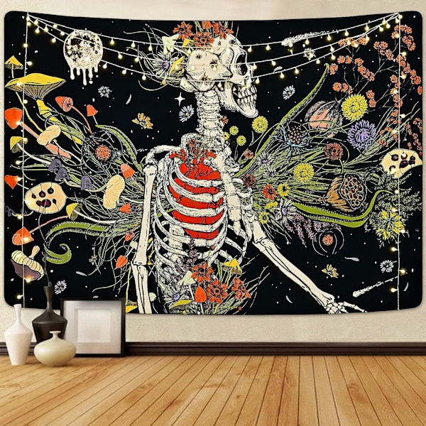 Kraniet Gobelin Svampe Gobelin Farverige Blomster Planter Gobelin Månehave Gobelin Trippy (51,2 x 59,1 tommer)