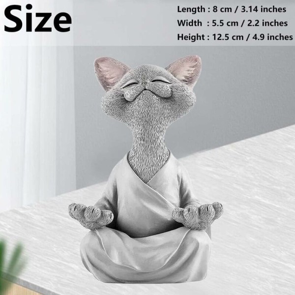 Resin Meditating Cat, Gray Cat Buddha Statue Meditation, Yoga Bud