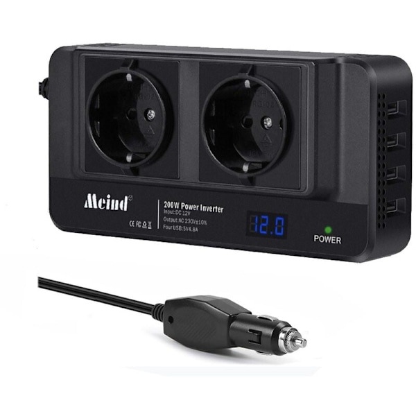 200W Bilomformer 12V til 220V Strømomformer Fire USB-porter + Du