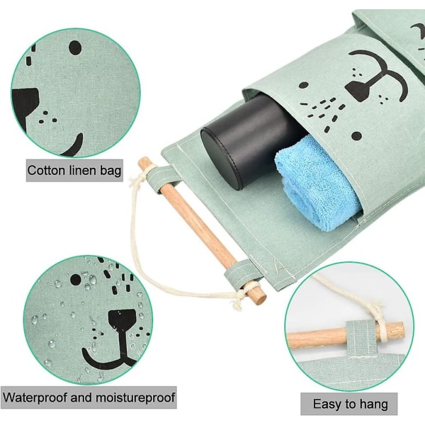 2 stk. væghængt opbevaringspose 3 lommer linnedstofpose kurv Wa