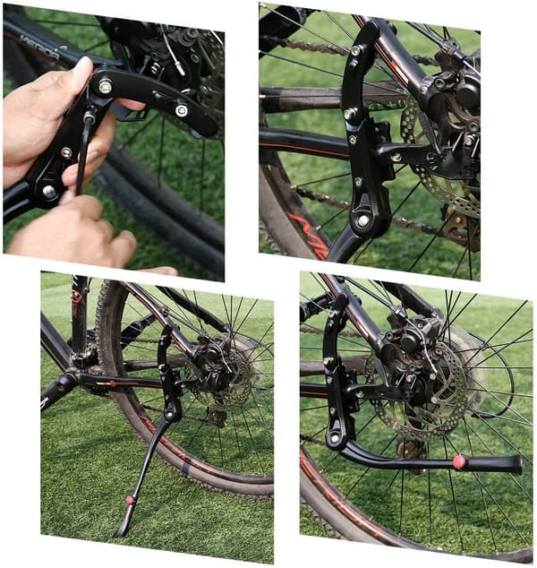Justerbart cykelstøtteben i aluminiumslegering, kraftigt, støtte til MTB (sort)