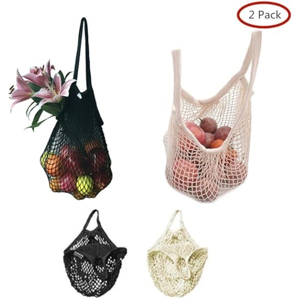 Shopping Net, Sæt med 2 Genanvendelige Foldbare Mesh Shopping Net Bomuld