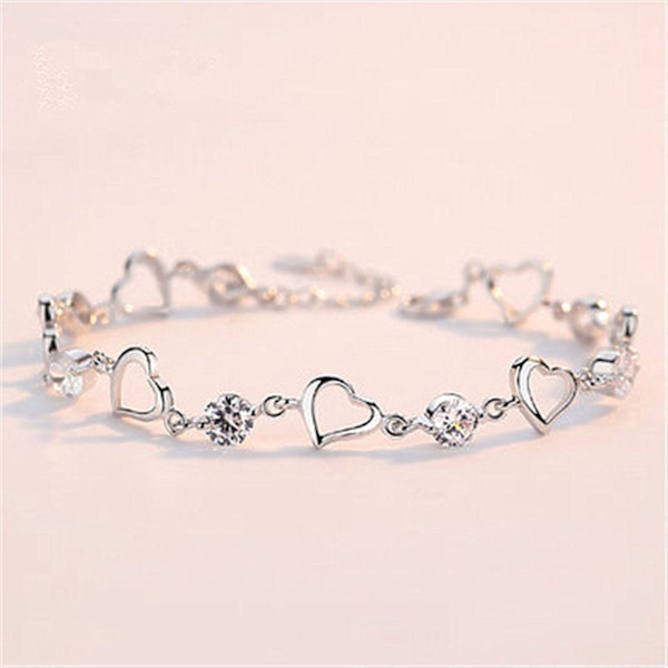Krystal Hjerte Forbundet Charm Armbånd Sølv Dame Smykker Gave,