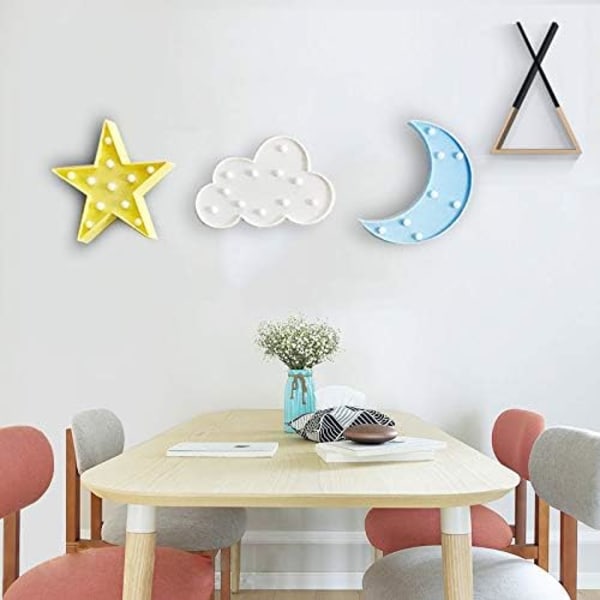 3 st dekorativa LED-nattlampor halvmåne stjärna molnlampa skyltlampa rumsdekor för baby barn barn vuxna presenter