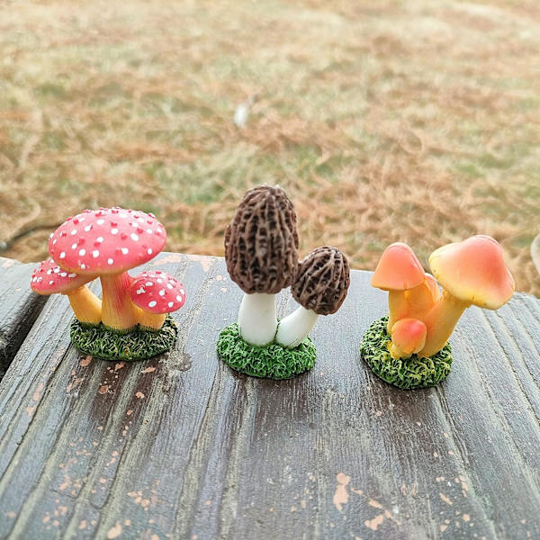 Harpiks Miniature Svampe 3stk, DIY Have Svampe Statuer, Svampe Skulptur